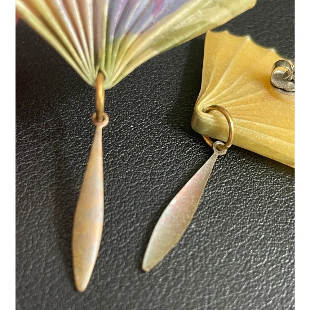Vintage Origami Kimono Brooch Fan Earrings Set Floral‎ Handcrafted Paper